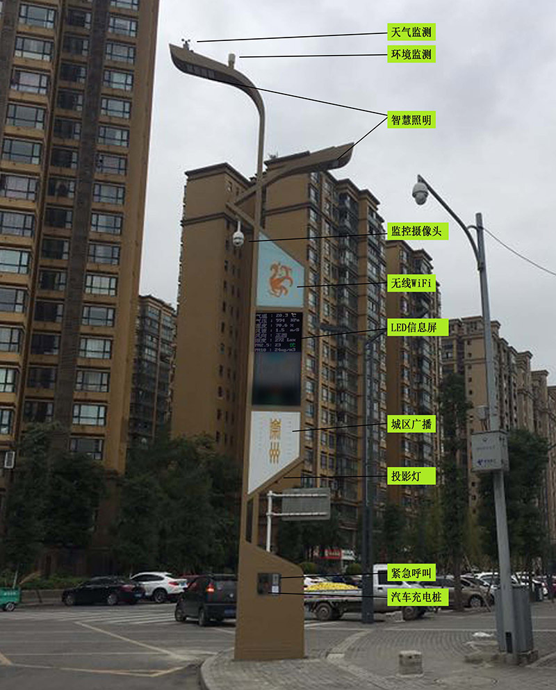 崇州市140余盞智慧路燈建設(shè)完成！TA不僅自帶免費wifi和汽車充電樁，還有這些厲害的功能……(圖1)